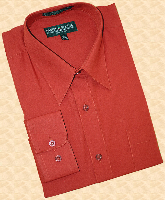 Daniel Ellissa Solid Brick Cotton Blend Dress Shirt With Convertible Cuffs DS3001 - Click Image to Close